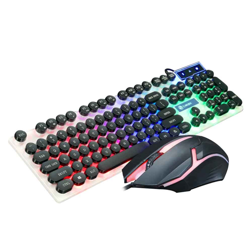 Regnbuefarge ergonomisk tastatur mus sett tilbehør med mus fargerikt bakgrunnsbelysning kablet tastatursett til pc