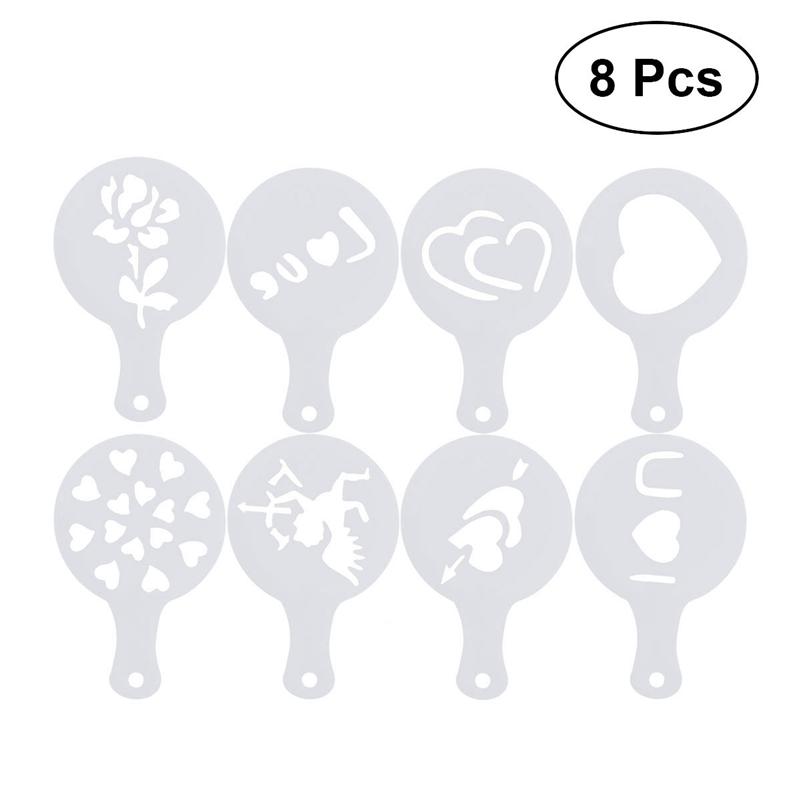 8Pcs Coffee Latte Cappuccino Barista Art Stencils Cake Duster Templates Coffee Tools Christmas /Valentine Coffee Stencils: Valentine