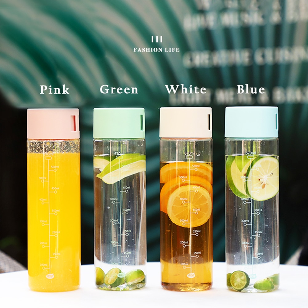 Genomskinlig vattenflaska 670ml plast drinkware turné utomhus sport skola läcksäker tätning gourd klättring bärbara flaskor