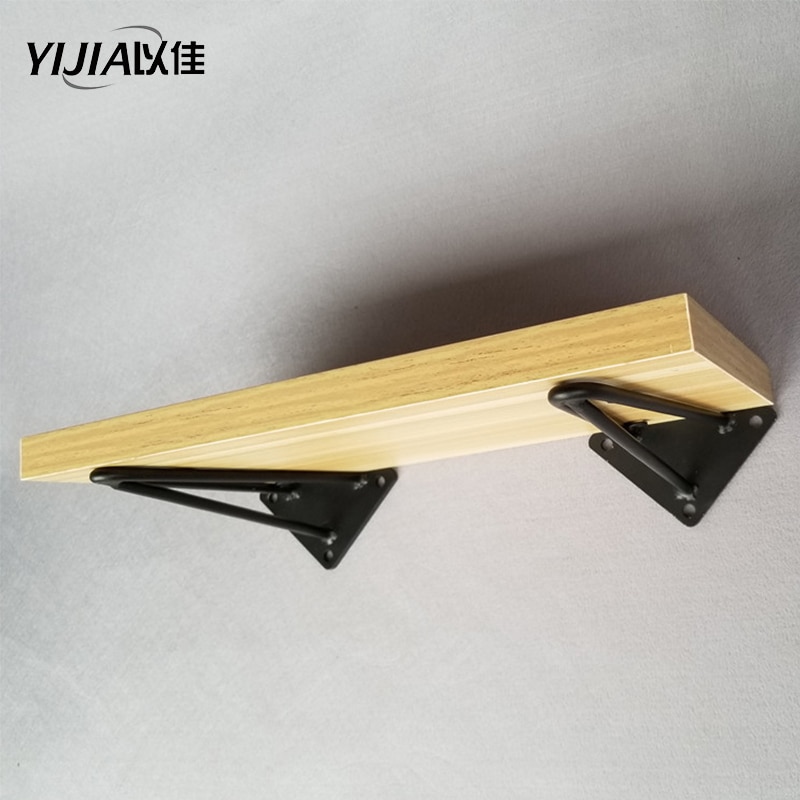 Retro Iron Black Triangle Wall Bracket Fixed Tray Shelf Wood Metal Bracket Wall Shelf for Microwave Hardware Accessories
