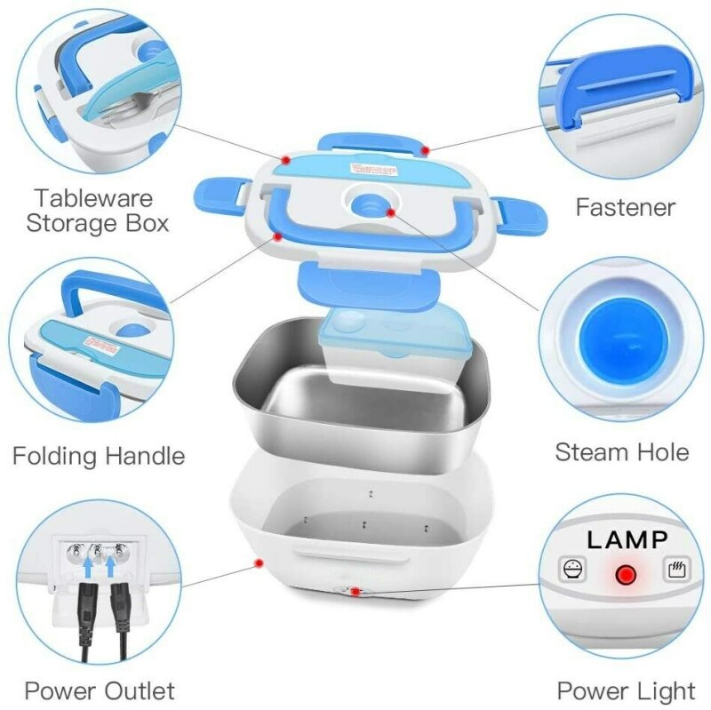 12V Portable Electric Auto Car Heated Lunch Box Vehicle Heating Boxes Food Rice Container Warmer Stainless Steel Lunch Box