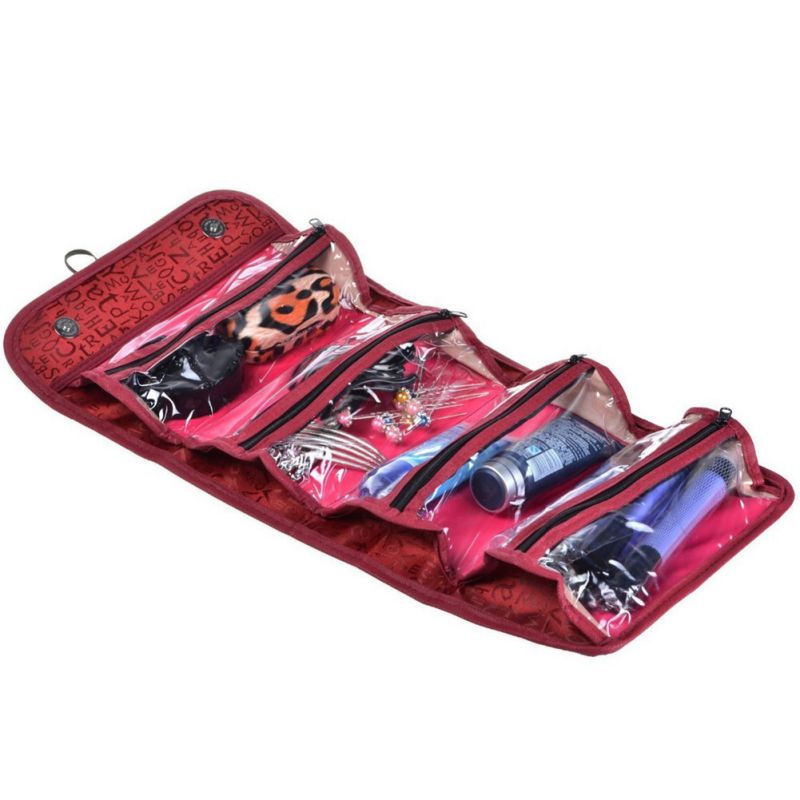 Travel Roll-up Cosmetic Makeup Case Foldable Organizer Pouch Hanging Toiletry Wash Bag Storage Bags 4 zipper compartment