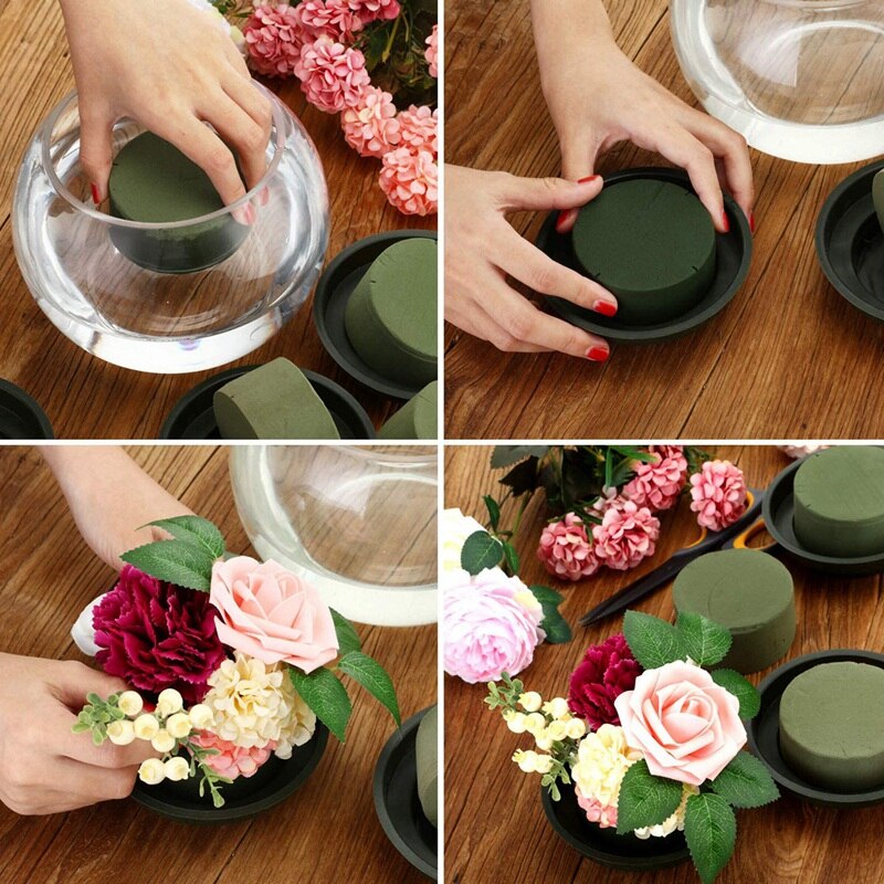 8- pakke diy blomsterarrangement sæt grøn rundt vådt blomster skum, bryllupsgang blomster, fest dekoration