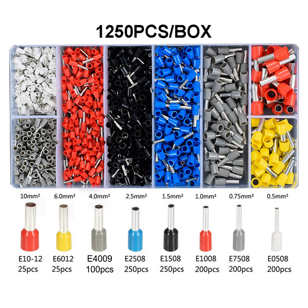 Tubular Terminal Crimping Tools Mini Electrical Pliers HSC8 10SA/6-4 0.06-10mm 23-7AWG 1250PCS Crimping Pliers Ferrule Box Kit: black