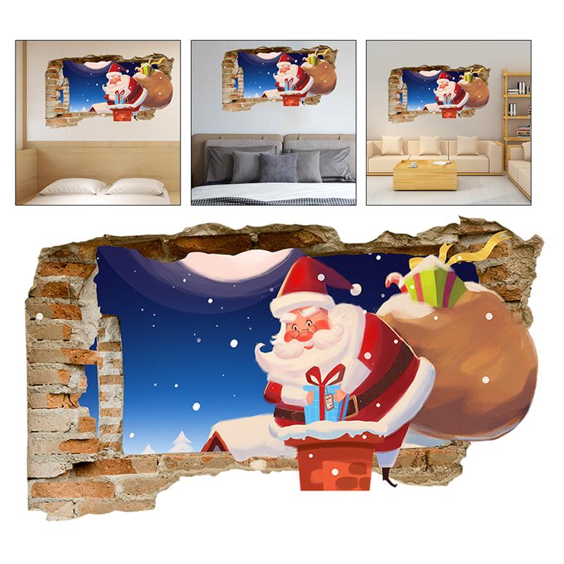 1 Vel 3D Kerst Kerstman Sticker Verwijderbare Schattige Muur Poster Achtergrond Stickers Muurtattoo Voor Thuis
