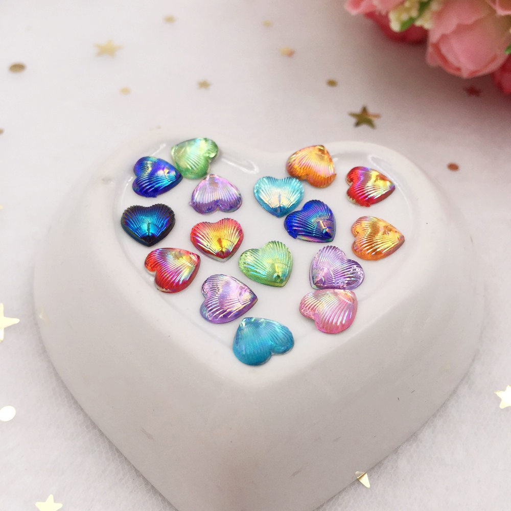 100 pcs mix AB resin shiny 8mm mini shell hart gem Plaksteen strass applique DIY Bruiloft scrapbook ornament craft SF608