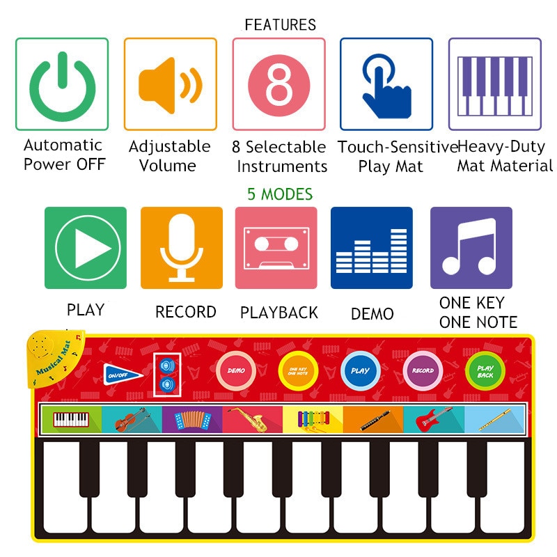 148 x 60cm elektroninen monitoimimusiikki piano vauvan leikkimatto 8 soitinyhdistelmää musiikkimatto koulutuslelut lapsille lapsille