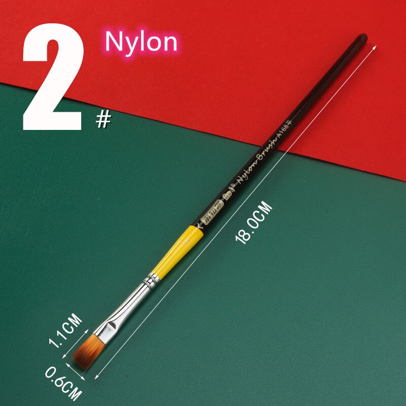 Nylon Paint Brush Used To Wood Makeup Safety Acrylic Watercolor Oil Painting for Artist Drawing Art Supplies No.1 A168 1Pcs: 2 Nylon Flat Head