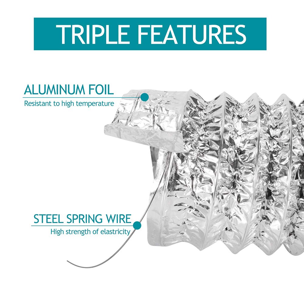 75mm Fan Ducted Vent 3 inch Double Aluminium Foil Ducting Hose Flexible Tube Air Duct Exhaust Pipe Kitchen Ventilation 2m 10m