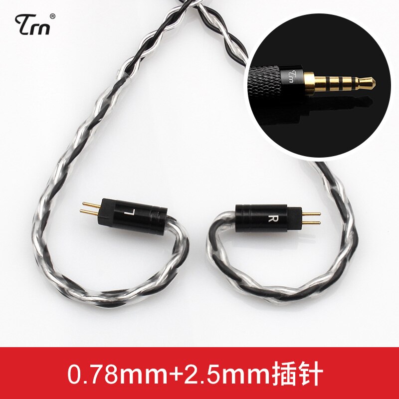 TRN 8 Core Silver Plated Cable HIFI Earphone MMCX/2Pin Connector Use For TRN V90 BA5 V10/V20/V60 V30 TRN V80 IM1 IM2 X6: black 0.78 2.5MM