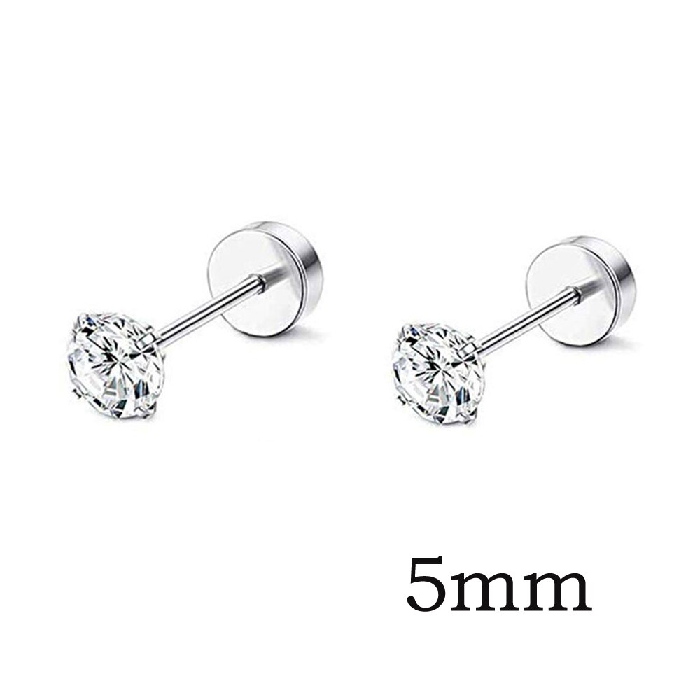10 Pairs Screw Stud Earrings Flat Back Black Earrings for Men Mix Color Helix Cartilage Barbell Earrings Plugs Tunnel Punk: 1 Pair Zircon 5mm
