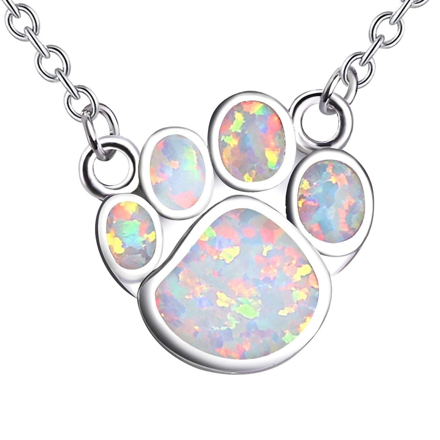 FDLK Cute Puppy Footprint Pendant Necklace Alloy Colored Opal Chain Necklace for Friends