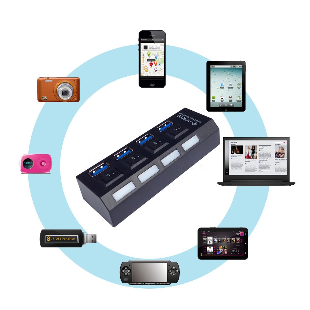 Mini 4 Poorts Usb 3.0 Hub 5Gbps High Speed Hub Usb Draagbare Usb Hub Met Aan/Uit Schakelaar usb Splitter Adapter Kabel Voor Pc Laptop