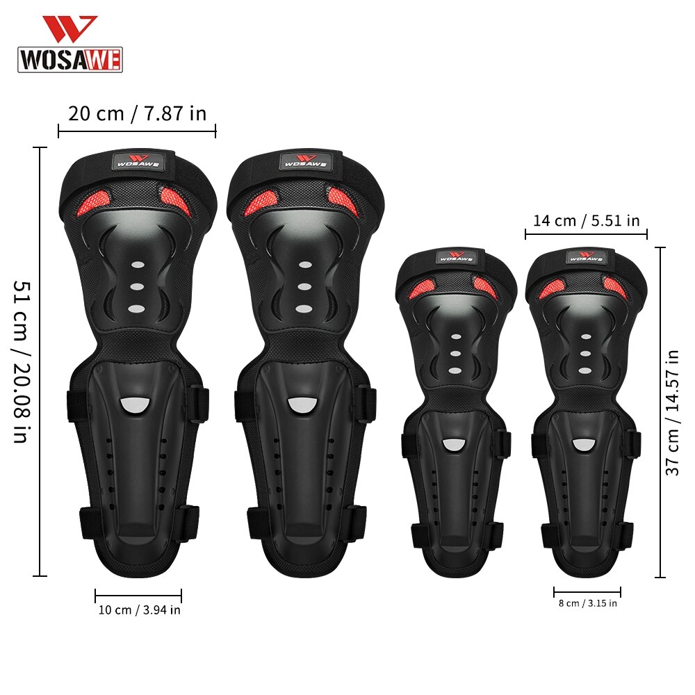 WOSAWE Knee Pads Elbow Pads Suit Black Red Motorcycle Protective Gear Thickening Protection Accessories Reflective Adjustable