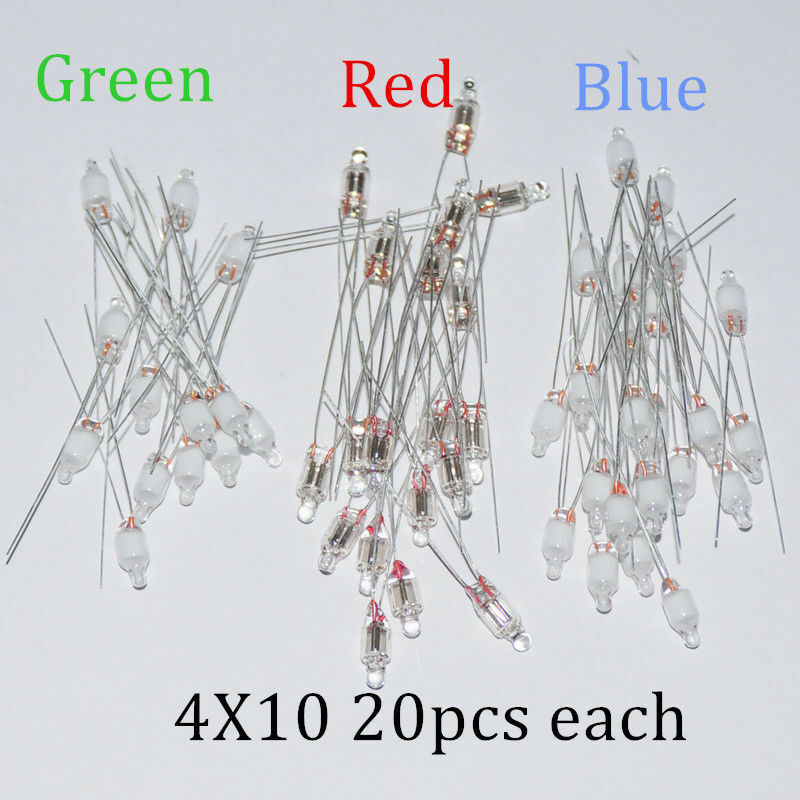 60 pièces, indicateur néon ampoules de signalisation, 4x10mm, rouge vert bleu, 20 pièces pour chaque mélange de lampes