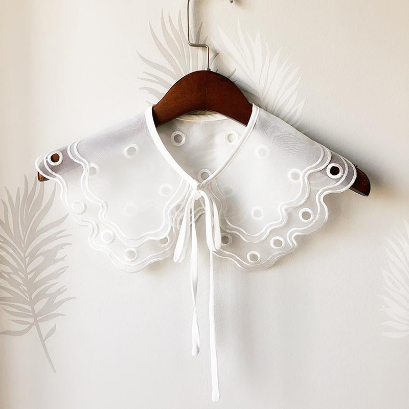 femmes faux colliers détachables colliers Dickey dentelle faux faux col chemise revers broderie évider fille faux colliers bricolage: WHITE
