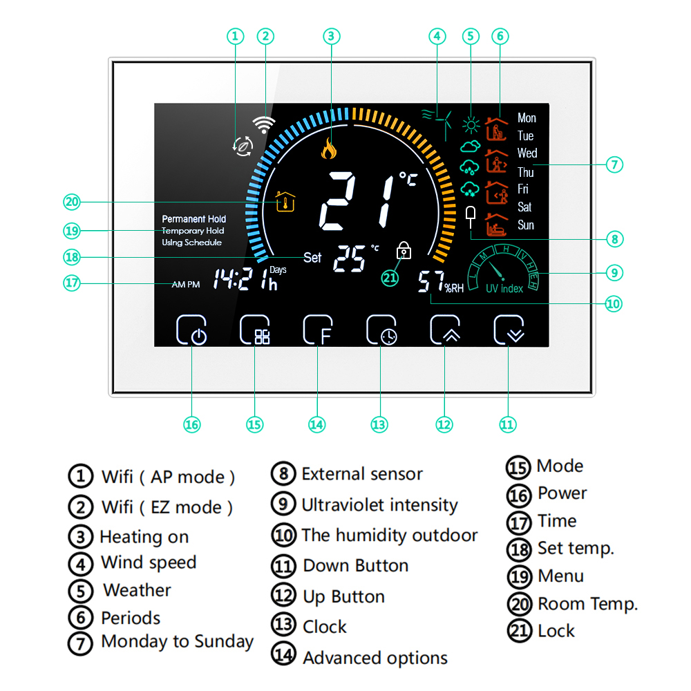 BHT 8000 GA/GB/GC Wi-Fi inteligentny programowalny termostat głosowa kontrola aplikacji podświetlenie LCD woda/kocioł gazowy ogrzewanie termoregulator