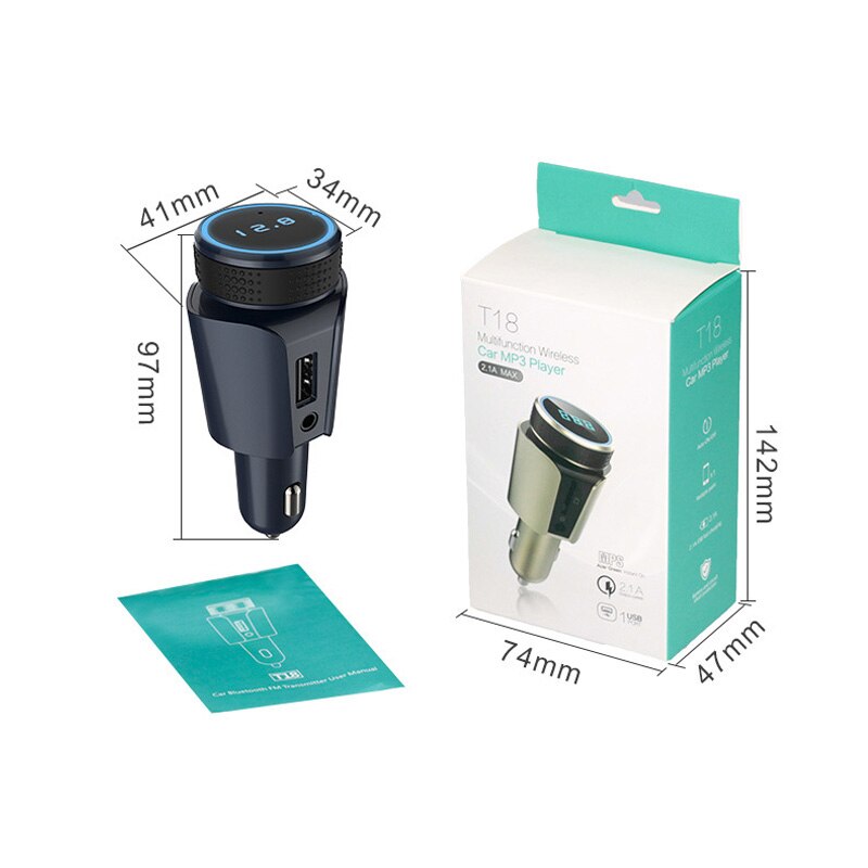 Autoladegerät mit fm-transmitter, sprachnavigation, bluetooth-freisprecheinrichtung, lcd-bildschirm,  mp3- player, schnellladefunktion und usb-smartphone-ladegerät im auto