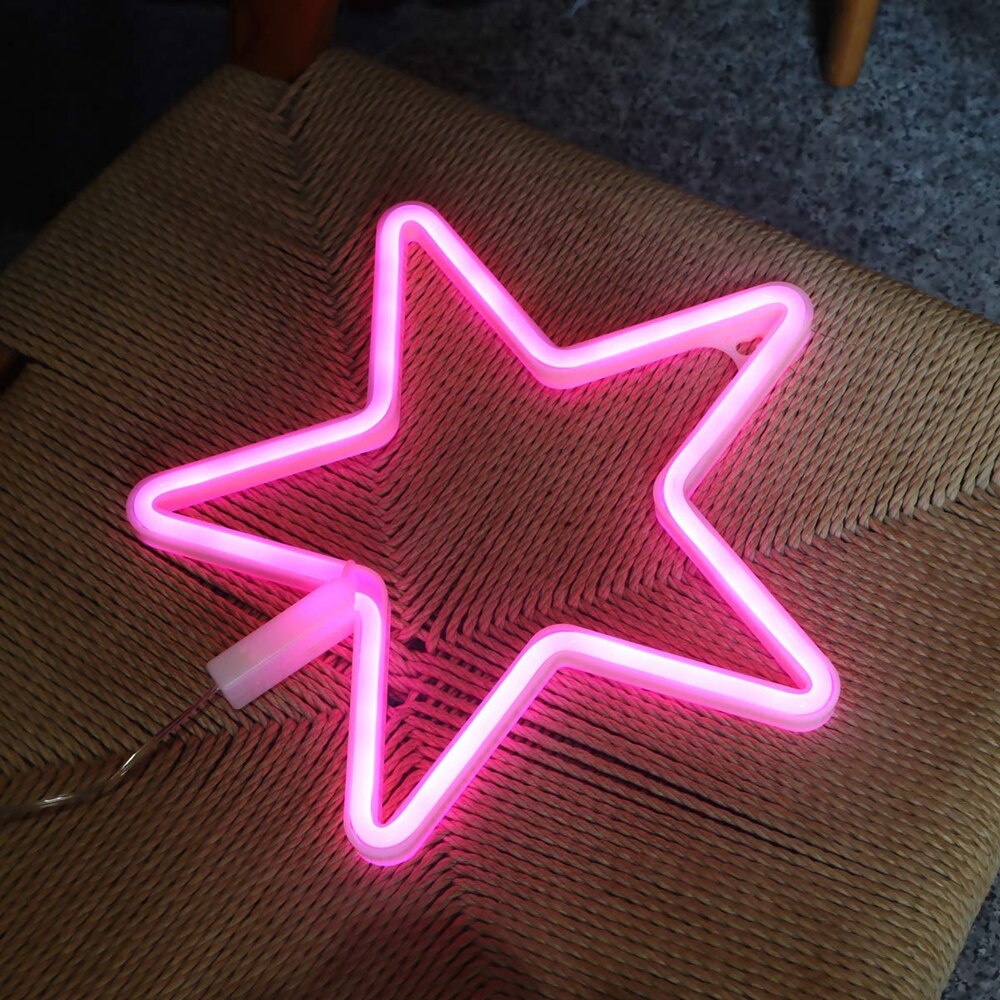 Star Neon Light Signs Warm White Neon Wall Light up Sign Art Decor for Home Kids Bedroom Birthday Party USB or Battery Operated