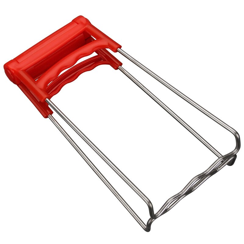 Tallerken clips tang rustfrit stål + pp håndtag køkken værktøj sammenfoldelig anti skål klemme til gryde griber: Rød