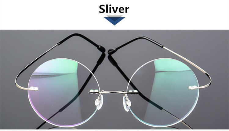 Steve Jobs Star Style Ultra-light Memory Titanium Wired Rimless Round Myopia Eyeglasses Optical Glasses Frame Men Women Eyewear: C3 Sliver