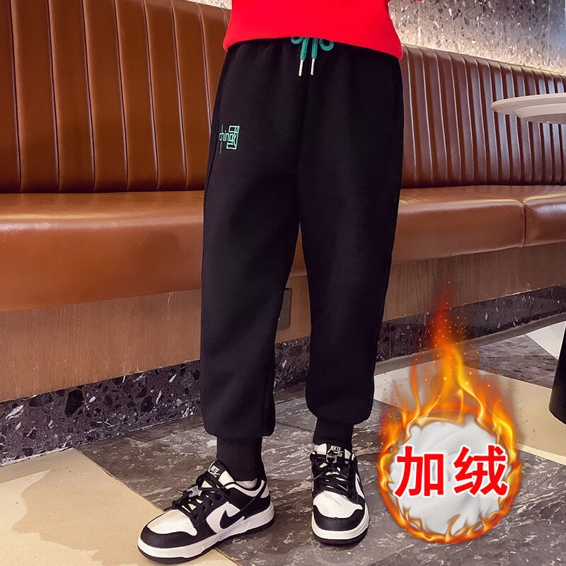 Boys&#39; Fleece Pants 2022 Handsome Fashionable Sports Pants Children&#39;S Loose Running Casual Pants Sports Pants Boys