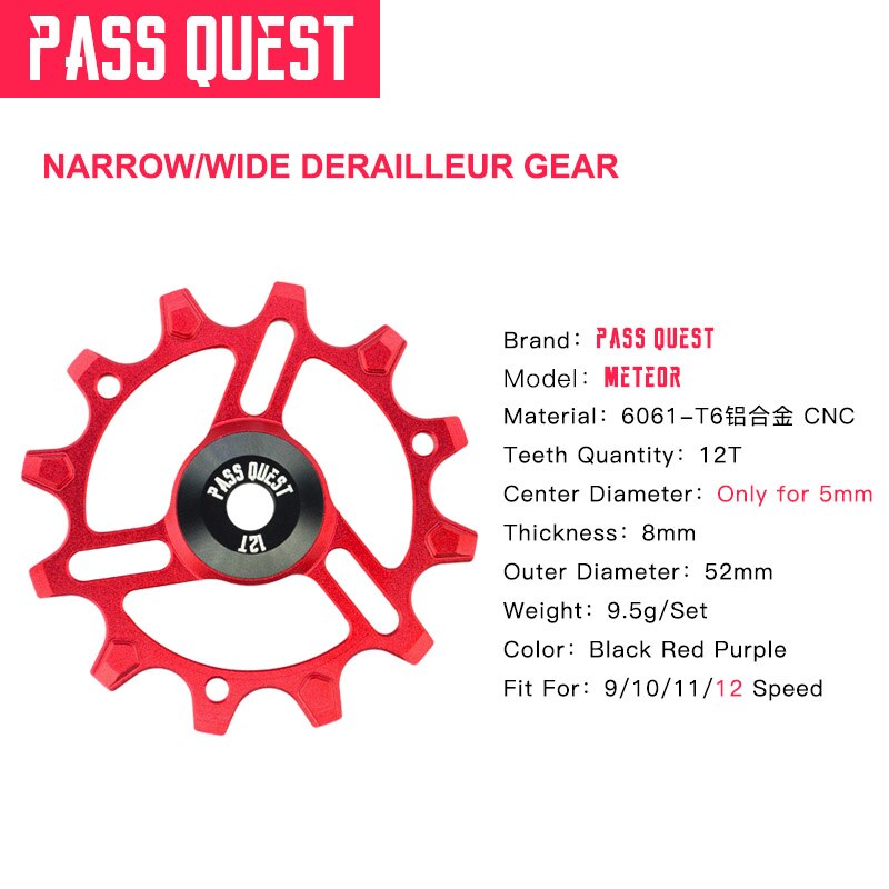 PASS QUEST 12T MTB Bike bearing jockey wheels Mountain Aluminum bicycle rear derailleur pulleys For9-12 speed rear Derailleur