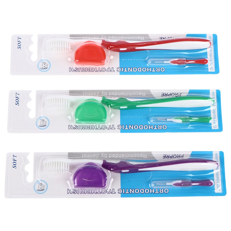 Cepillo de dientes en forma de V para adultos, con funda, Juego de cepillos interdentales, Kit de cepillo de dientes de hilo Dental, limpieza bucal