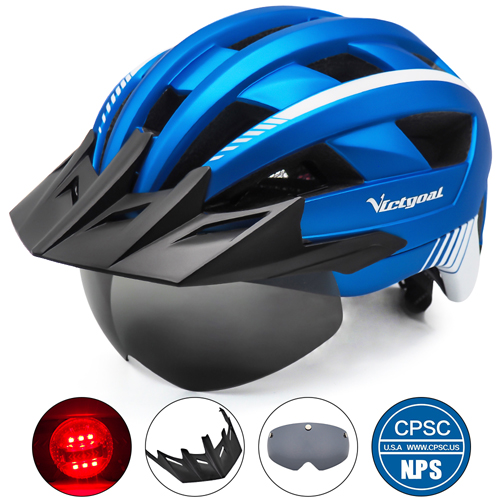 VICTGOAL LED Fietshelm met Zonneklep Goggle voor Mannen Vrouwen Scooter MTB Road Fietshelmen Verstelbare Fiets Veiligheidskappen: L / Bruin