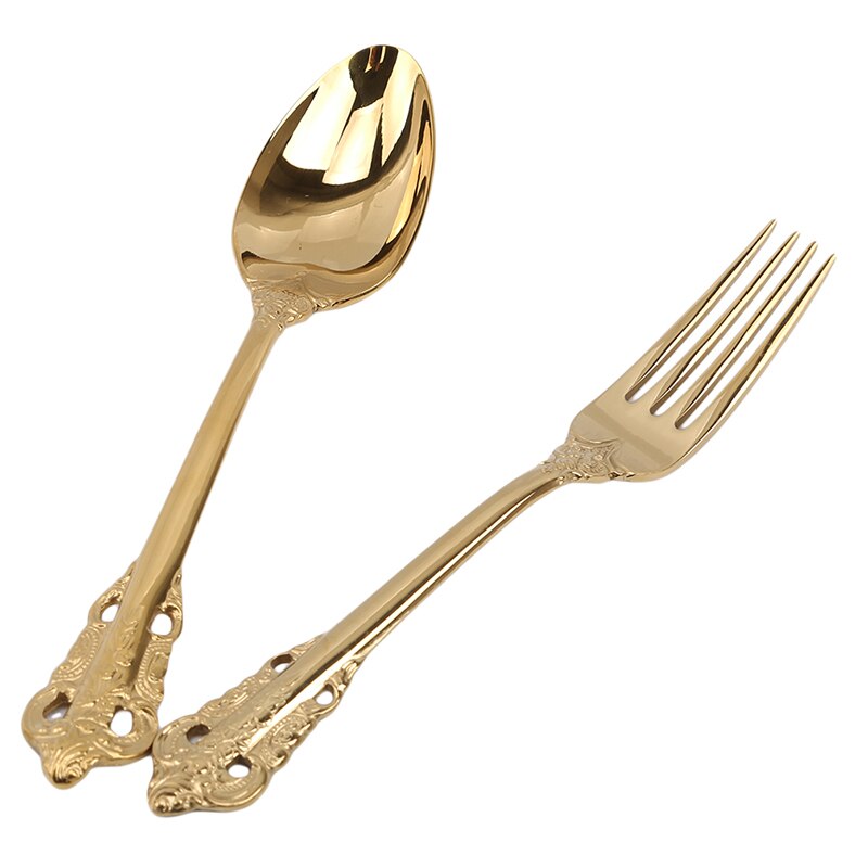 Cuillères et fourchettes à Long manche | Service de table rétro Vintage en relief en or sculpté, glaces thé cuillère à café articles de table pour la maison