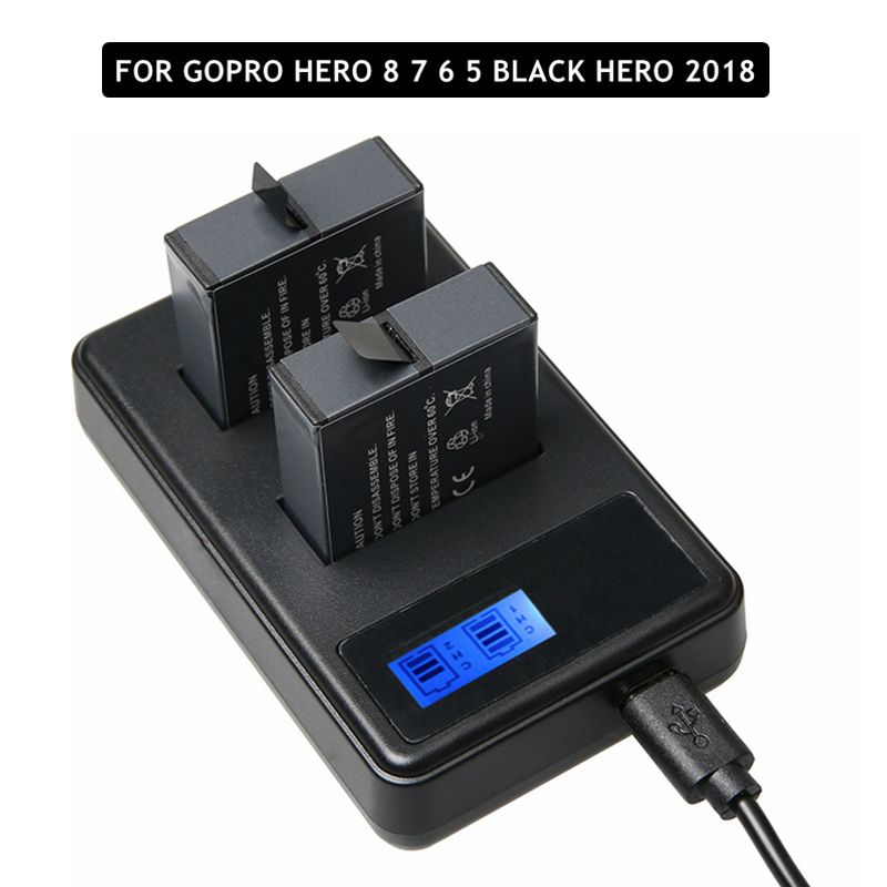 2 Pcs Volledige Decode Hero 8 7 Black Hero 6 5 Batterij + Lcd Dual Charger Voor Gopro Hero 5 6 7 Zwart Go Pro 8 Opladen Accessoires