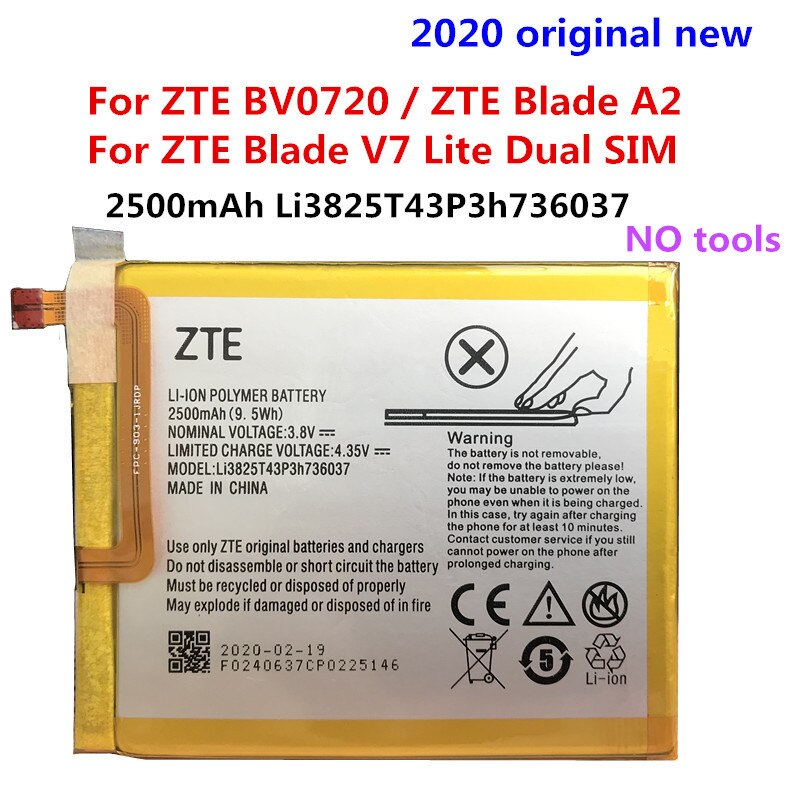 Originele 2500Mah Li3825T43P3h736037 Batterij Voor Zte Kleine Verse 5 BV0840/Zte Blade V8Q V8C V0840: Battery no tools