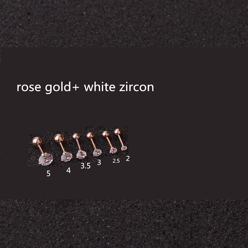 1 pc lot Slim Ear sztaba iglicowa 0.8*6mm stal nierdzewna śruba stalowa powrót okrągłe cyrkonie stadniny kolczyki 2mm do 5mm IP poszycie nie łatwe znikną: 2mm 1pc / rose gold white