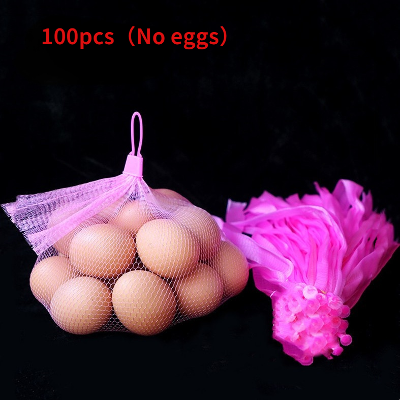 100 Uds de plástico bolsas de malla red bolsa de embalaje de alimentos con hebillas reutilizable para fruta vegetal huevo loco juguetes organizador de almacenamiento hogareño: Rosa / 30cm