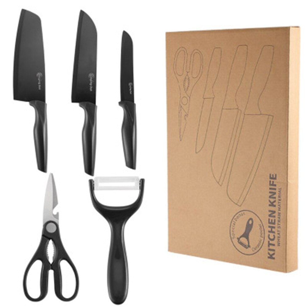 stainless steel kitchen Knife Chef fruits vegetable Exquisite Multi-purpose cleaver durable scissors Slicing Scraper set: black