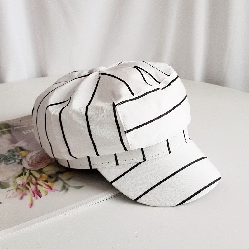Gorra octogonal SQTEIO, sombrero de pintor a rayas de verano para mujer, gorro informal de pintor, boina literaria salvaje estudiante