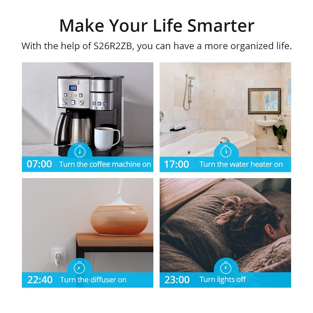 Sonoff  s26 r 2zb zigbee socket plug smart home plug 16a uk/ de/ fr voice remote control switch works with sonoff zb bridge alexa