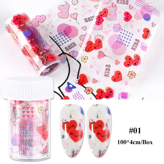 Nail Folie Decals Manicure Rose Bloem Hart Lijm Transfer Stickers Volledige Wraps Polish Sliders Tips Nail Art Decoratie TRB109: B109-01 Bottle