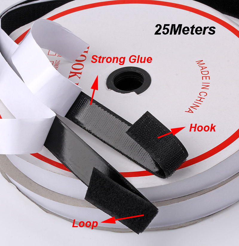 25 Meters/pair Zelfklevende Klittenbandsluiting Tape Zwart Wit Nylon Sticker Met Lijm Magie Velcross Tape 16-50Mm