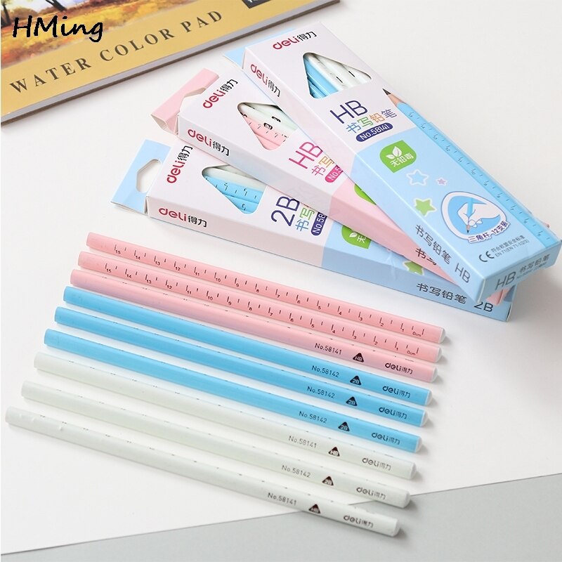 12 / pc effective stationery triangular bar exam HB 2B pencil primary non-toxic children's writing pen stationery