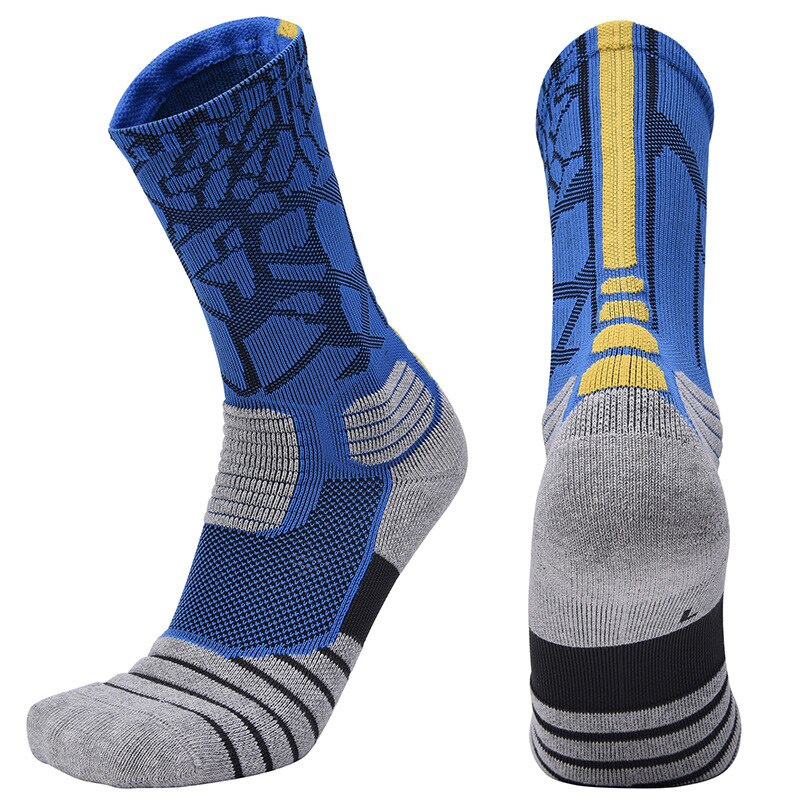 Men Outdoor Sports Elite Basketball Socks Men Cycling Socks Compression Socks Cotton Towel Bottom Men's socks: Blue / L 39-42