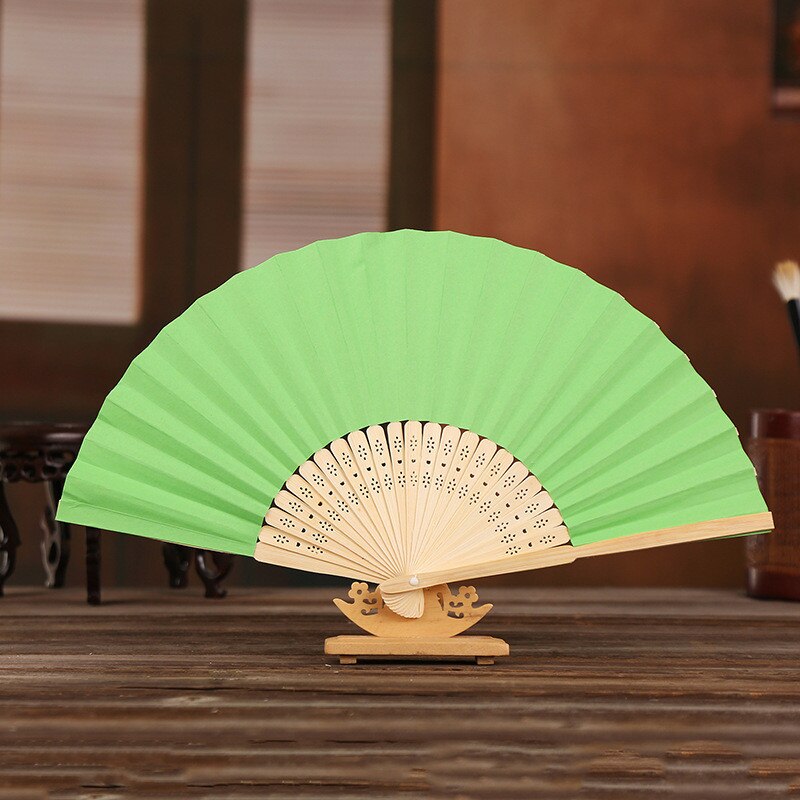 1PC 7 Inch White Paper Fan Empty White Folding Fan Color Children's Painting Fan DIY Hand Painted Pigment Surface Folding Fan: dark green