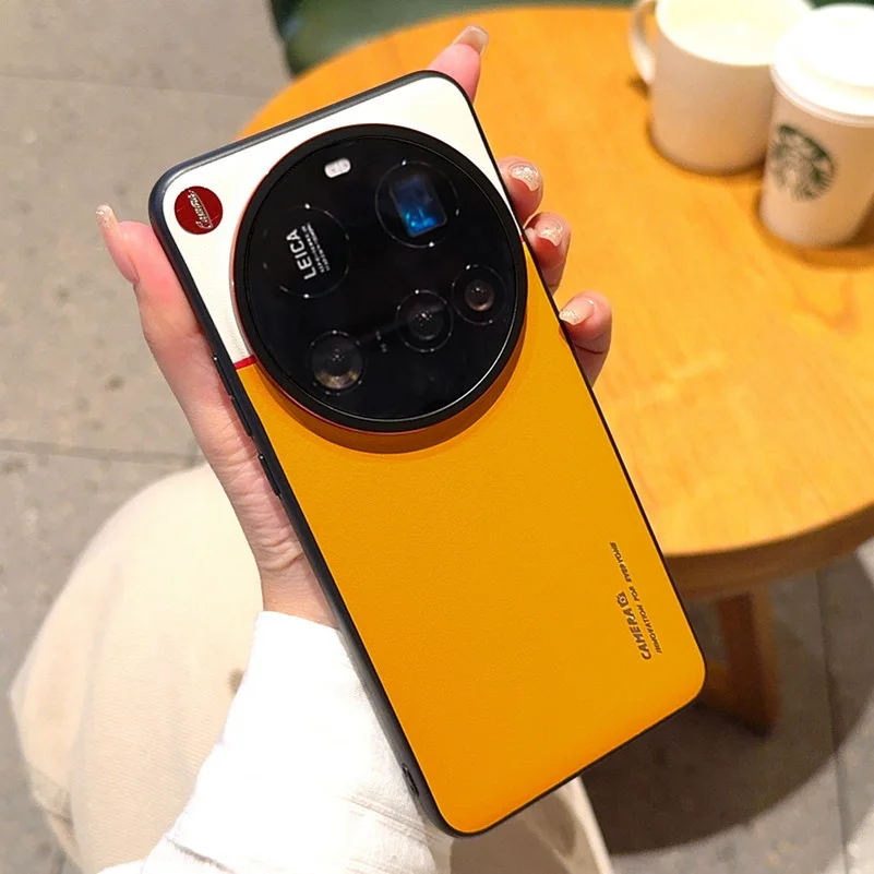 Para xiaomi 15 14 pro ultra 13 caso de luxo ultrafino fosco contrastante couro proteção da câmera titânio prata borda capa: Amarelo / para iPhone 15 pro máx.