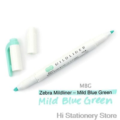 branded Zebra MildLiner Highlighter Marker Double-Sided Round Toe/Oblique Mild 15 Color for Choose Office and School Supply: Mild Blue Green 1PC