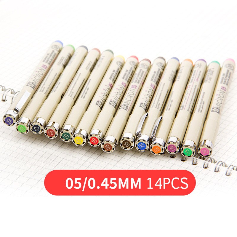 Markører sæt pigma micron pen blød pensel tegning maleri vandtæt pen 005 01 02 03 04 05 08 1.0 2.0 3.0 pensel kunst markører: 05-0.45mm 11 stk