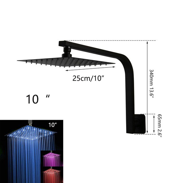 Senlesen Shower Head 12 inch Chrome LED Rainfall Tap 304 Stainless Steel Over-head Shower Sprayer Square Style 10/12/16 inch
