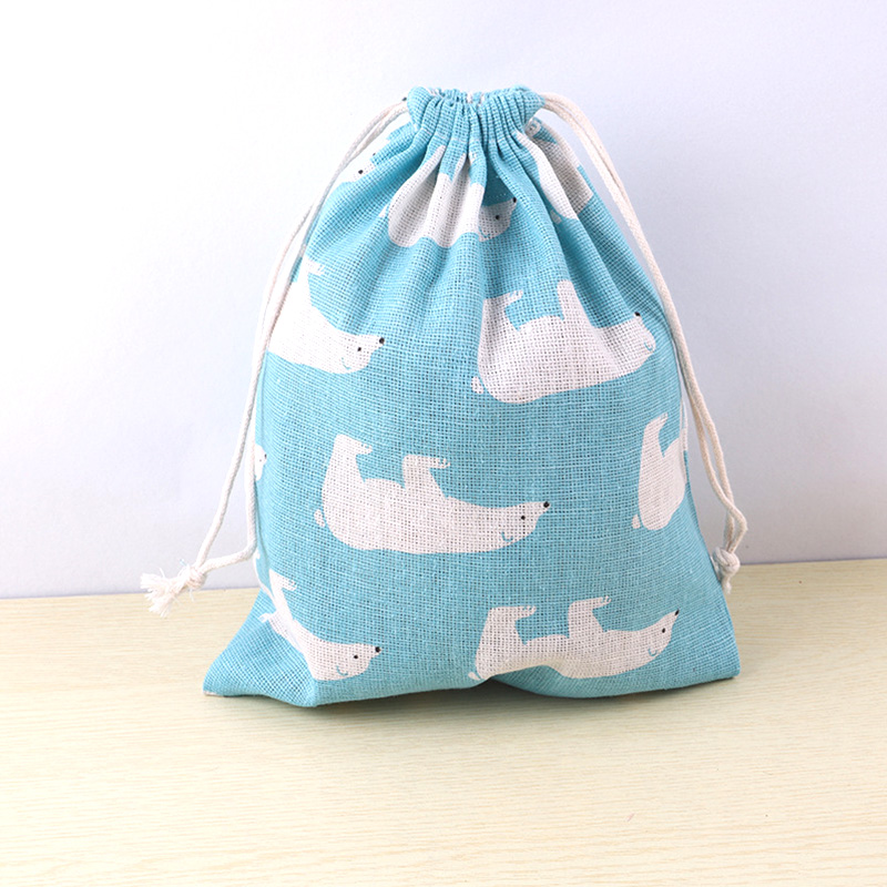 Bolsa de tela de lino y algodón con cordón para niños, bolsa de almacenamiento de zapatos de tela de viaje con estampado de plantas y animales, estuche de maquillaje, de Navidad: S / YELLOW