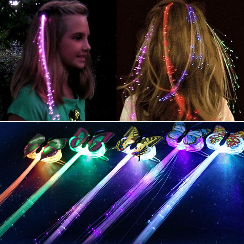 7Stck LED Glänzende glühen Haar flechten Blitz Faser Haarnadel Clip Leuchtende Schmetterling Stirnband Leucht LED Party LED Weihnachten