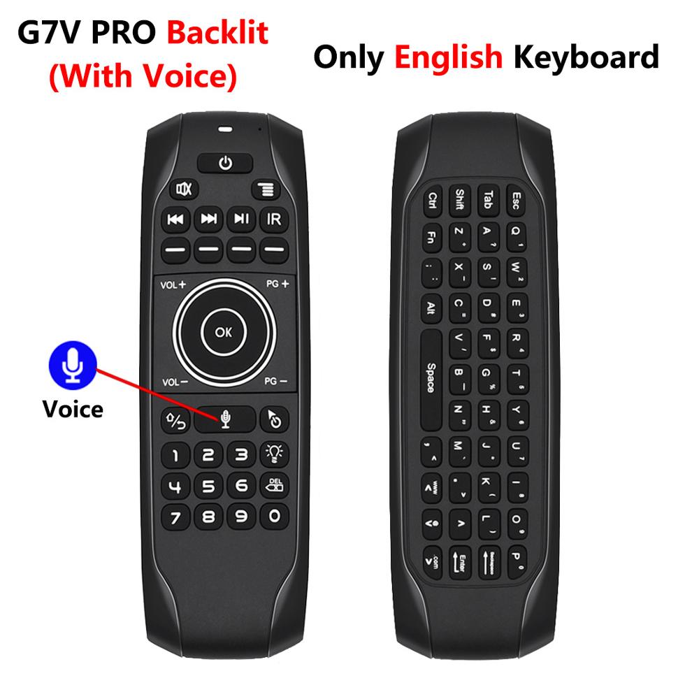 G7V PRO-giroscopio inalámbrico con retroiluminación, ratón de aire con teclado en inglés y ruso, Control remoto por voz inteligente de 2,4G, batería integrada G7: EN backlit with mic