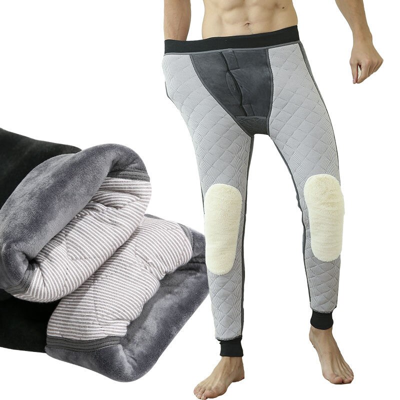 Talvi lämpimät housut miesten yksiväriset lämpimät legginsit miesten plus sametti paksu polvisuojat puuvilla mukava lämpö alusvaatteet bo